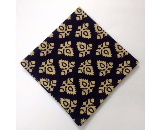 BLACK - BLOCK PRINT Tribal - Pure Cotton Pocket Square Handkerchief Hanky - Men Women Unisex - 12"